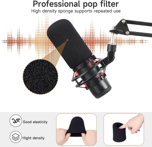 Miniatura 5 de Para HyperX Quadcast Boom Arm - Brazo de micrófono mejorado con cubierta de micrófono para reducir los ruidos del viento y funda de cable, soporte