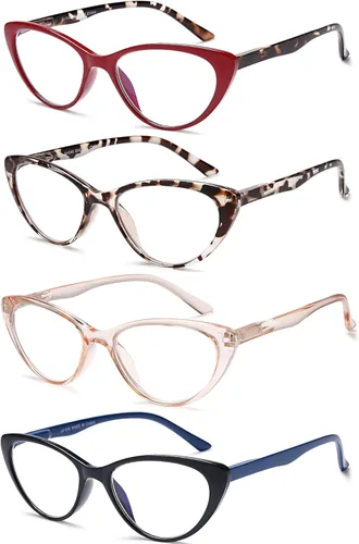 Miniatura 2 de EYEURL Paquete de 4 lentes de lectura de ojo de gato para mujer, lectores con bloqueo de luz azul con bisagras de resorte, anteojos de lectura 4