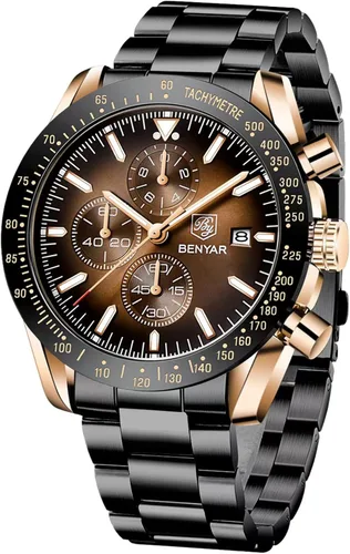 BENYAR Reloj analógico de cuarzo cronógrafo impermeable luminoso de diseñador para hombre, reloj de pulsera para hombre, para negocios, trabajo,