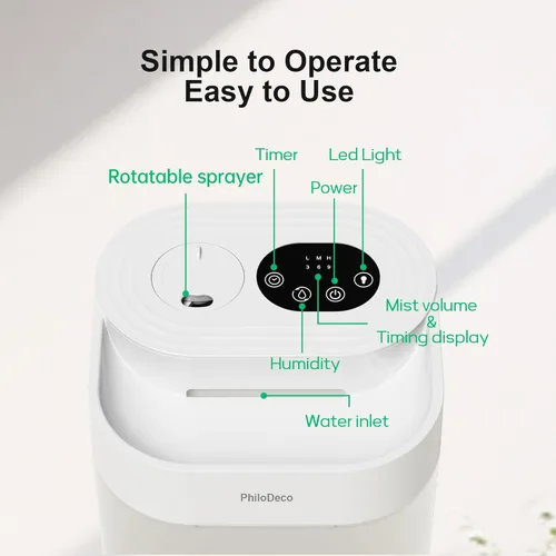 Miniatura 5 de PHILODECO Humidificador de niebla fría de 4.5L para dormitorio, habitación del bebé y plantas – Ultrasónico, silencioso, con difusor de aroma, luz