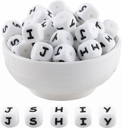 Miniatura 14 de Cuentas de silicona de corazón cuadrado blanco de 0.472 pulgadas, 20 cuentas de silicona con números de corazón para hacer llaveros, ideal