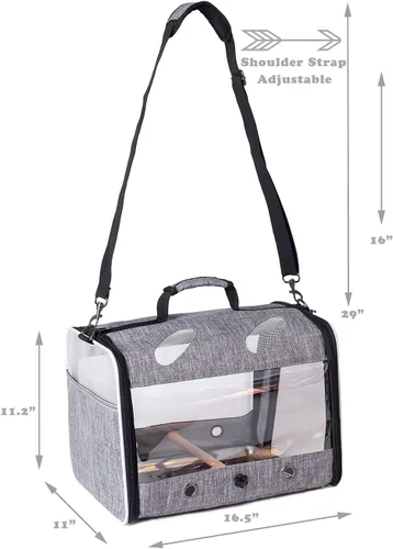 Miniatura 6 de Porta pájaros de viaje con soporte y percha, jaula transpirable para loros, portador de pájaros para senderismo, aprobado para aerolíneas Gris