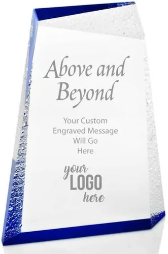 Miniatura 9 de Baudville Trofeo grabado – Pequeño trofeo glaciar acrílico con diseño de gotas azules y de agua – Grabado personalizado de hasta tres líneas