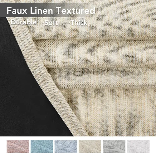 Miniatura 7 de Deconovo Cortinas opacas de lino sintético con ojales, paneles reductores de ruido con respaldo negro para sala de estar, 2 paneles, beige nuevo, 52