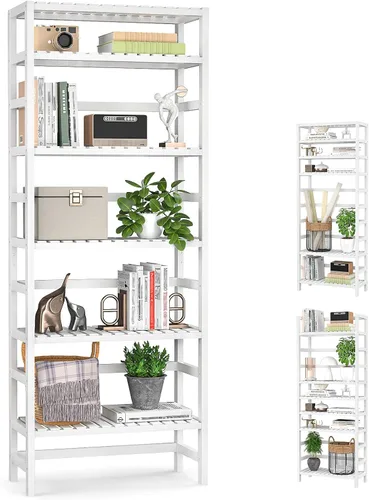 Miniatura 10 de Homykic Estanterías y estanterías de bambú de 6 niveles, estante organizador ajustable de 63.4 pulgadas de alto, estante organizador de estantería