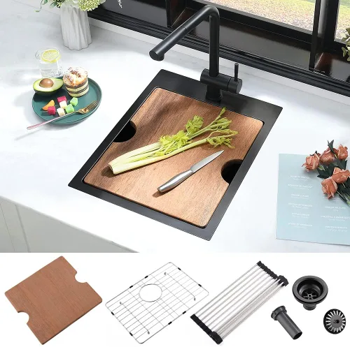 Fregadero de barra negra de 15 pulgadas In-iAnomla de 15 x 20 pulgadas, fregadero de barra de acero inoxidable negro, fregadero de cocina pequeño,