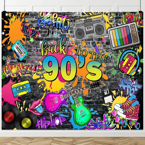 Miniatura 10 de Telón de fondo de los años 80 para fiestas, hip hop, rock, discoteca, fiesta de cumpleaños, fondos de fotos retro, graffiti, fondo de pared