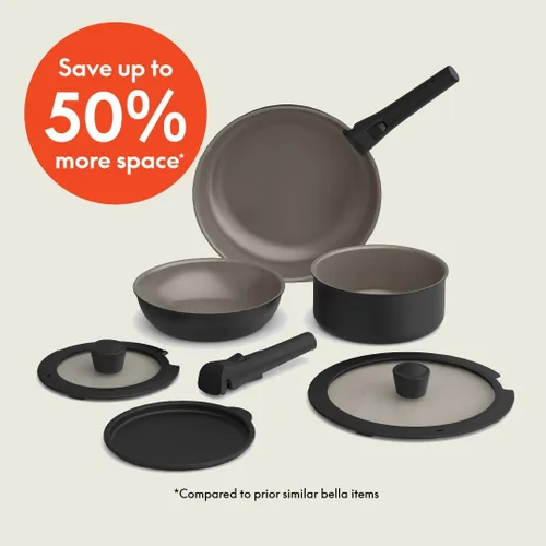 Miniatura 2 de BELLA - Juego de 8 piezas de ollas y sartenes con mangos extraíbles, cocina Fits-anywhere™ con recubrimiento antiadherente EverGood™ de cerámica