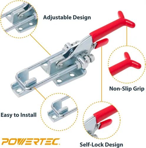 Miniatura 4 de POWERTEC Abrazadera de Palanca 4PK, Capacidad de 700 libras, Pestillo Ajustable de Perno en U Autobloqueante 431 con Agarre Manual Antideslizante