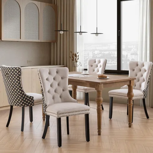 Miniatura 164 de SoarFlash Juego de 2 sillas de comedor de tela de lino, sillas de comedor tapizadas con ribete de cabeza de clavo y patas de madera de color claro