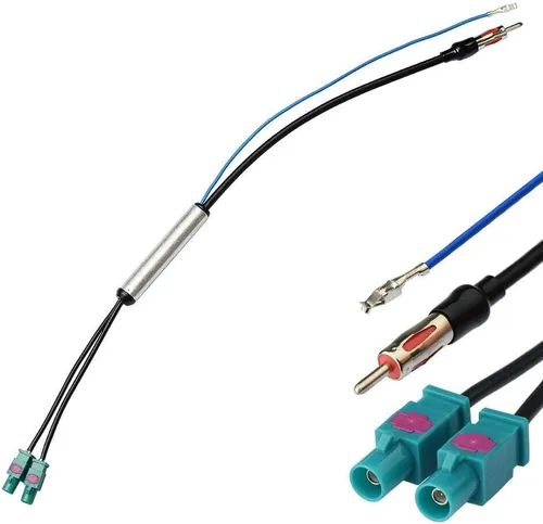 Miniatura 2 de Eightwood Dual Fakra Z Plug a DIN Plug FM AM Adaptador de antena de radio de coche 12V+ Cable amplificador activo de 12 pulgadas compatible