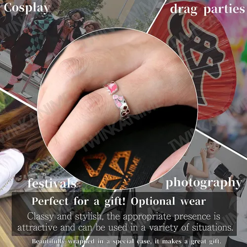 Miniatura 4 de TWINKANIME Demon Slayer Anime Merch Ring Fashion Anime Jewelry Cosplay Style for Men Wonmen Gifts Adjustable About 7-9 S925 Sterling Silver All