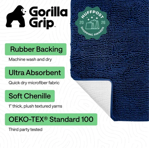 Miniatura 244 de Gorilla Grip - Tapete de baño de felpilla gruesa, suave y absorbente, secado rápido, de microfibra, con reverso de caucho, para piso de ducha, Nube