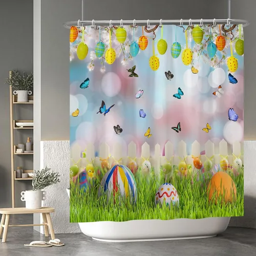 Miniatura 11 de Baocicoo - Cortina de ducha de abeja de miel, diseño de abeja de caricaturas, pista voladora, rústica, floral, para baño, decoración de bañera