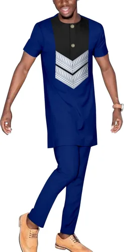 Miniatura 8 de Chándal para hombre, ropa africana, manga corta, tops y pantalones, conjunto de 2 piezas, trajes dashiki, talla grande, atuendo casual