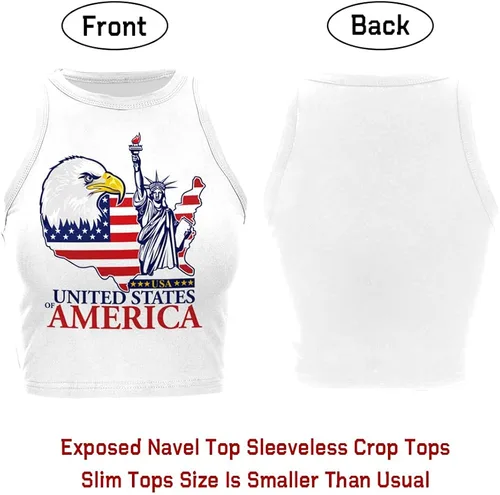 Miniatura 8 de Camiseta corta con bandera estadounidense para mujer, patriótica de Estados Unidos, para el 4 de julio, sexy, expuesta, suave, para verano, sin