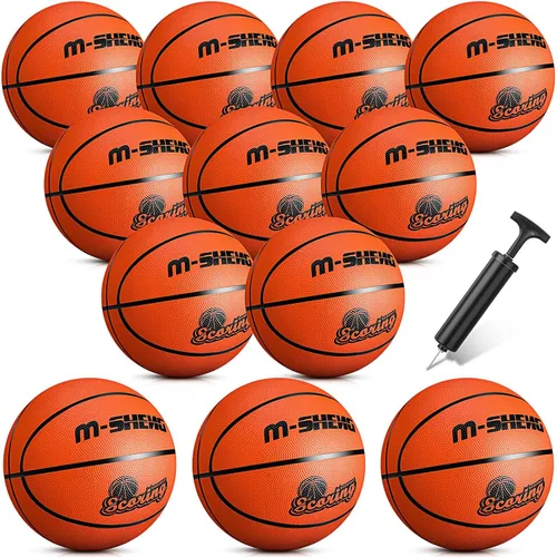 Jenaai 12 pelotas de baloncesto de goma a granel tamaño oficial 5 (27.5 pulgadas) para niños y jóvenes, baloncesto al aire libre con bomba para
