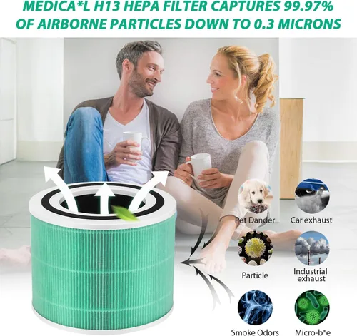 Miniatura 8 de Filtro de Repuesto Absorbente de Toxinas Core 300 para Purificador de Aire LEVOIT Core 300 / 300S / 300-P / 300S-P VortexAir, Filtro H13 True HEPA