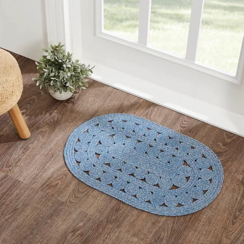 VHC Brands Celeste - Alfombra ovalada para interiores y exteriores, color azul mezclado 20x30