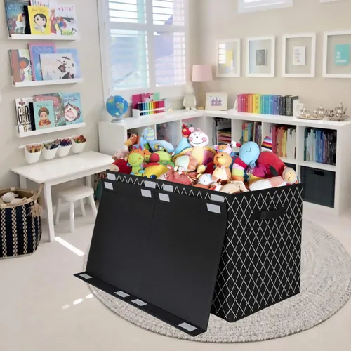 Miniatura 3 de Caja de almacenamiento de juguetes para niños y niñas, contenedor organizador grande plegable y resistente con tapa abatible de tela y asas