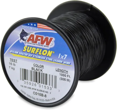 Miniatura 70 de Alambre de pesca americano Surflon recubierto de nailon 1x7 de acero inoxidable, línea líder de pesca para agua salada, prueba de 10 libras - prueba