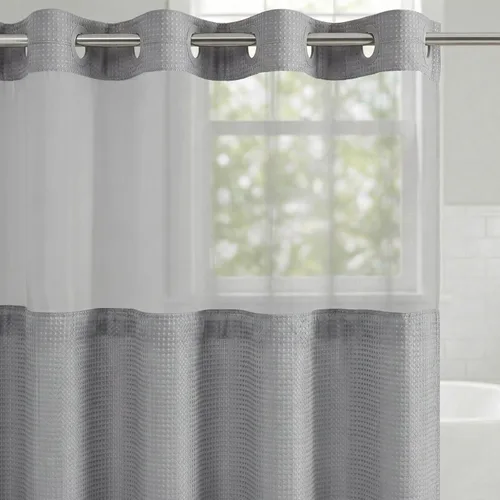 Miniatura 27 de Americanflat 71x74 Cortina de Ducha Sólida Negra - Cortina de Ducha Larga Resistente al Agua con Ojales de Metal Duraderos y 12 Ganchos - 100%