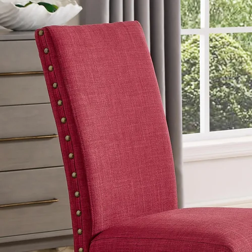 Miniatura 4 de Roundhill Furniture Biony - Sillas de comedor de tela con ribete de clavos, juego de 2, color rojo