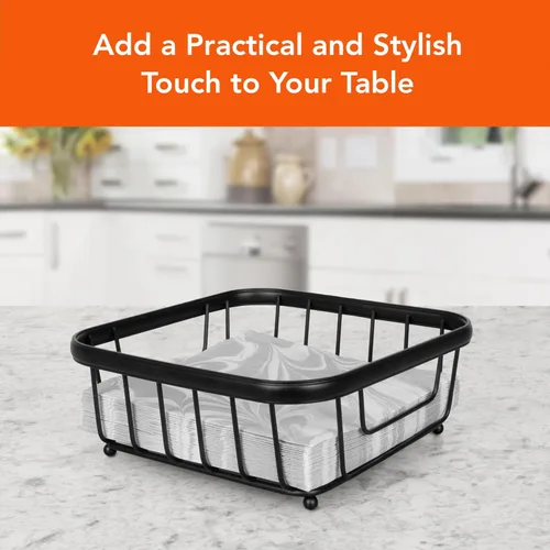 Miniatura 2 de Spectrum Ashley - Servilletero plano negro para encimera de cocina, mesa de comedor, picnic al aire libre, servilletas de cóctel, dispensador