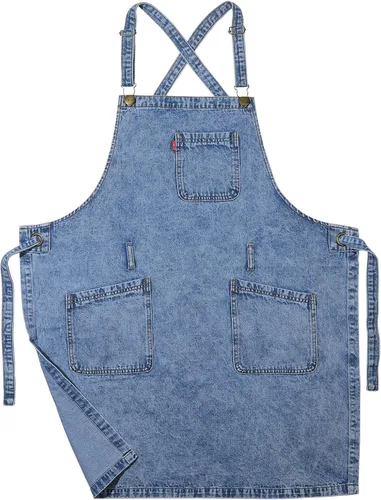 Miniatura 15 de Delantal de Chef de Mezclilla para Mujeres con Bolsillos, Delantal de Cocina de Camarera de Jean para Hombres para Cocinar Jardinería Pintura