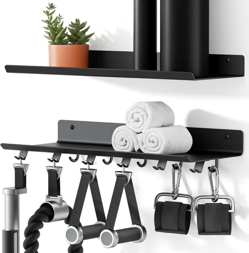 Miniatura 7 de Estante Flotante de 1 Nivel Compatible con Accesorios Tonales, Estante de Almacenamiento para Gimnasio en Casa, Organizador de Montaje en Pared