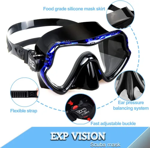 Miniatura 4 de EXP VISION Juego de 2 máscaras de buceo para adultos y niños, gafas de natación de vidrio templado con cubierta de nariz para adultos y niños