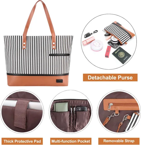 Miniatura 5 de Bolsa de mano para laptop para mujer, maletín grande de lona para mujer, bolsa de trabajo impermeable para computadora portátil de 15.6 pulgadas