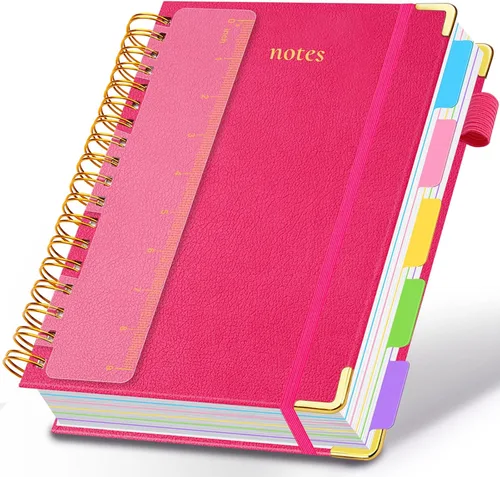 Miniatura 43 de Cuaderno de espiral con tapa dura, de 8 x 10 pulgadas, separadores y divisores extraíbles, 300 páginas, 5 asignaturas, a rayas, de piel sintética