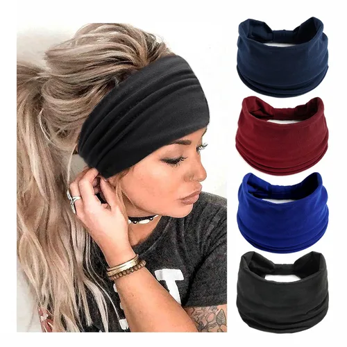 Miniatura 17 de Diademas bohemias para mujer, bandas anchas elásticas para el cabello, bandas para la cabeza anudadas, bandas para la cabeza turbante para yoga
