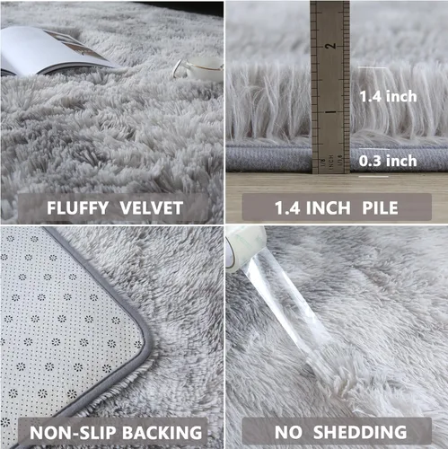 Miniatura 5 de CAIYUECS Alfombra peluda para sala de estar: Alfombras de felpa ultra suaves para el dormitorio y la sala de estar, antideslizante, moderna, Gris