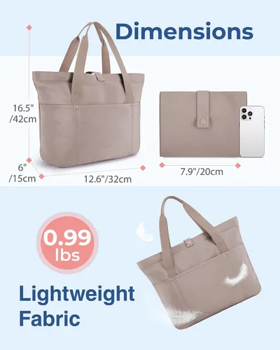Miniatura 3 de BAGSMART Bolsa de mano para mujer, bolsa plegable con cremallera, bolsa de hombro grande con asa superior para viajes, trabajo