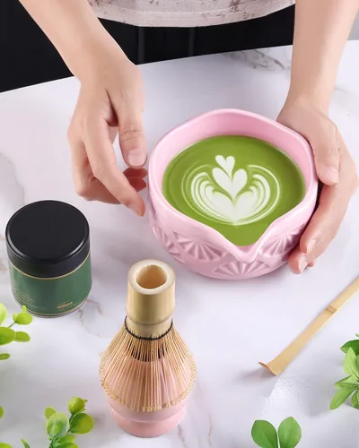 Miniatura 2 de Juego de batidor de matcha, juego de matcha, kit de 3 piezas de matcha incluye soporte para batidor, cuenco de matcha (chawan) con boquilla, cuchara