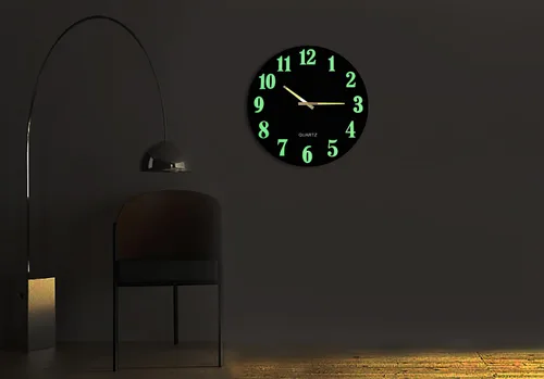 Miniatura 6 de Lulu Decor, Reloj de pared delgado de 18 pulgadas con esfera moderna de cristal negro, manecillas que brillan en la oscuridad y números arábigos