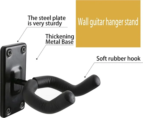 Miniatura 4 de Paquete de 2 soportes de pared para guitarra, ganchos de pared para guitarra, exhibición perfecta de instrumentos musicales para tiendas minoristas