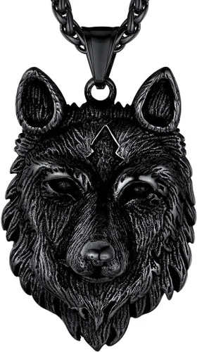 Richsteel Collares para hombres de acero inoxidable 316chapado en oro de 18 quilatesnegro lobo colgante vikingo nórdico joyería