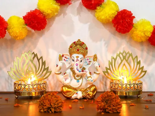 Miniatura 7 de alikiki Estatua de ídolo hindú de Dios Ganesha – 5.6 pulgadas de alto, tono dorado, dios indio Señor Ganpati Murti para decoración de Diwali Pooja