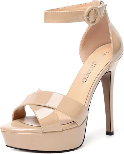 Miniatura 85 de MODENCOCO Sandalias de boda con correa de tobillo sexy para mujer, con plataforma y puntera abierta, tacón de aguja y tacón alto, zapatos de vestir