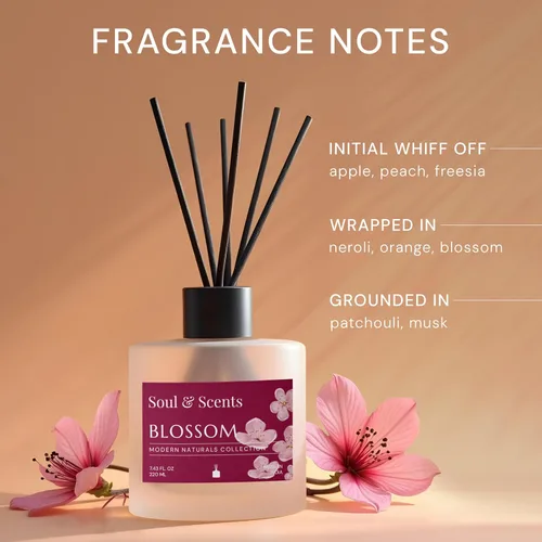 Miniatura 3 de Soul & Scents Juego de difusor de varillas – Blossom Aceite perfumado recargable de 7.43 onzas con 6 varillas de fibra Fragancia y ambientador