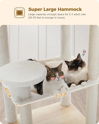 Miniatura 2 de PETEPELA Árbol de Madera para Gatos de Interior Torre de Múltiples Niveles con Postes Rascadores Cubiertos de Sisal, Condominio Acogedor, Hamaca