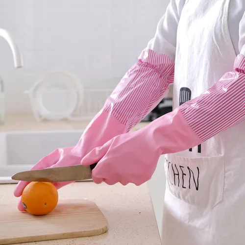 Miniatura 2 de RARITYUS Guantes de limpieza de cocina para el hogar, guantes de puño largo antideslizantes con forro de algodón impermeable