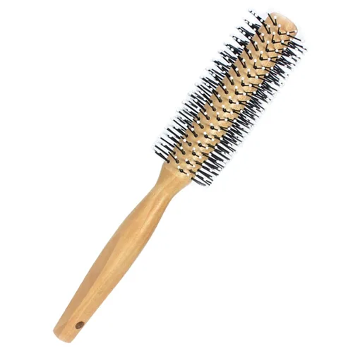 Miniatura 7 de Peine redondo con mango de madera original hecho de madera de haya pura, cerdas de nailon suaves, para todos los estilos de cabello, cepillo