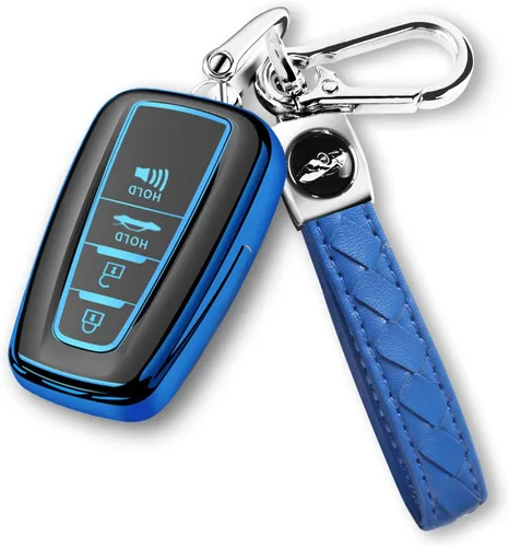 QBUC para Toyota Funda para Llavero con Llavero Adecuada para RAV4 Camry Avalon C-HR Corolla GT86 Estuche de Llavero de TPU Premium (Estilo 1-Azul)