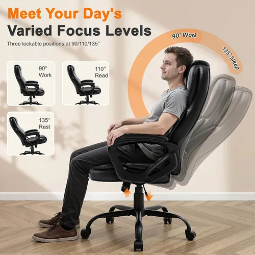 Miniatura 4 de Shintenchi Silla de oficina ejecutiva de respaldo alto, silla ergonómica de escritorio de PU para computadora con inclinación de 3 niveles