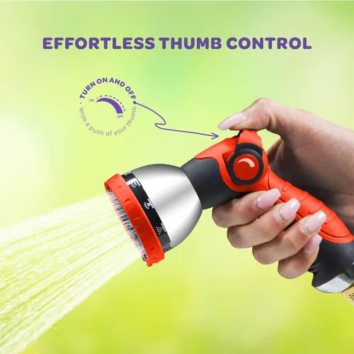 Miniatura 4 de Boquilla de manguera, rojo, pulverizador resistente, 10 patrones de riego ajustables, control con pulgar, ergonómico, para manguera de jardín, regar