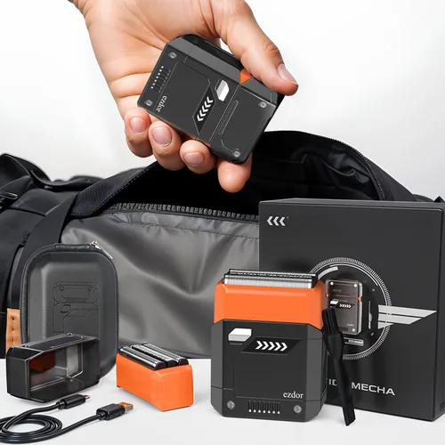 Miniatura 6 de Maquinilla de afeitar eléctrica para hombres, mini afeitadora de aluminio con 3 cuchillas, USB-C, recargable, impermeable, inalámbrica, con estuche